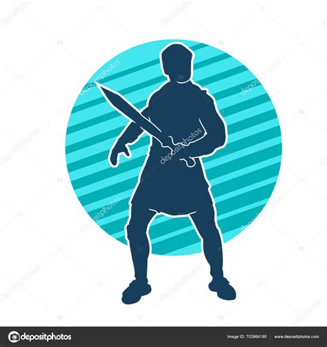 Silhouette D un Guerrier Masculin Action Pose Avec Arme Épée Silhouette