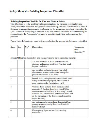 Building Safety Inspection Checklist 4 Examples Format How To