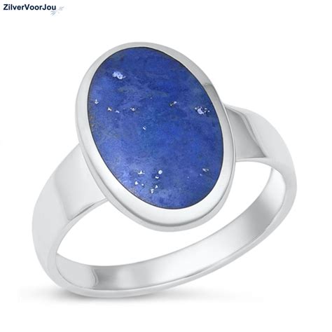 Zilveren Ovale Blauwe Lapis Lazuli Edelsteen Ring ZilverVoorJou