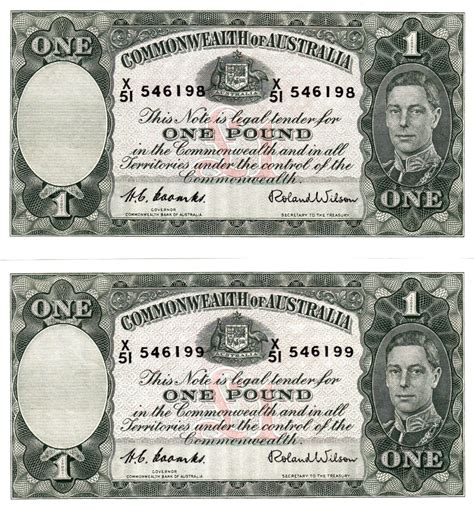 1952 Commonwealth Bank Of Australia Coombswilson £1 Pound Notes Nunc