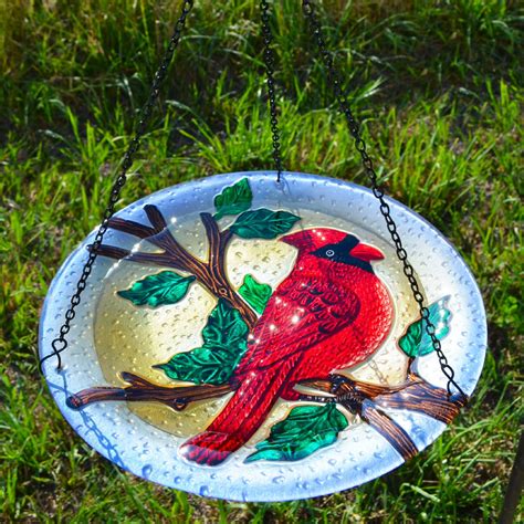 Cardinal Glass Hanging Bird Bath | Momma's Home Store