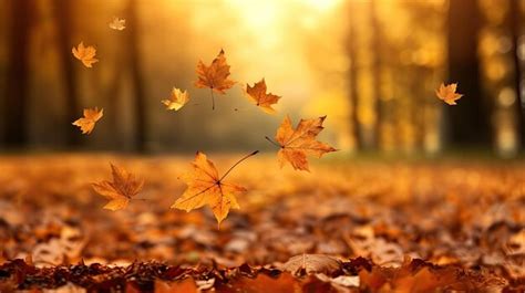 Premium AI Image | Flying fall leaves on autumn forest background golden hour copy space ...