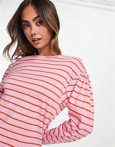 Monki Stripe Long Sleeve T Shirt In Pink And Red Stripe Asos