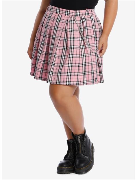 Pink Plaid Pleated Chain Skirt Plus Size Hot Topic