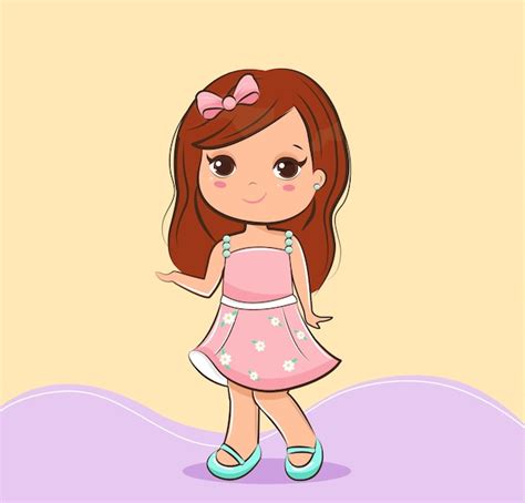 Ilustración de niña linda de dibujos animados vector premium Vector