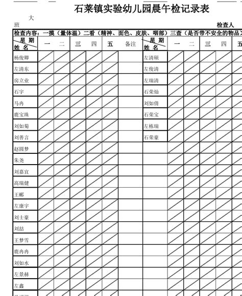 幼儿园晨午检记录表word文档在线阅读与下载无忧文档