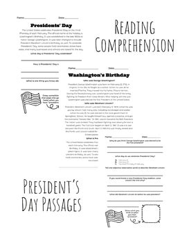 President S Day Reading Comprehension Passages By Learning With Lillie Anne