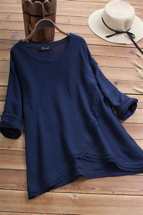 Solid Color Asymmetric Round Neck Long Sleeves Tops IvyAlpha