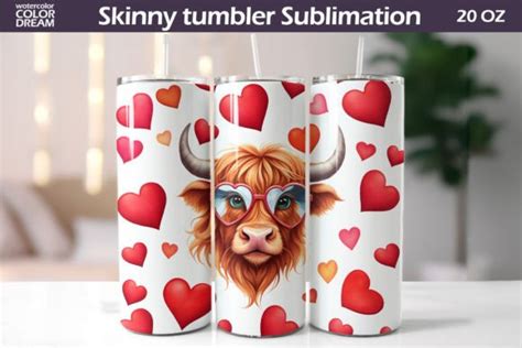 Highland Cow Valentine Tumbler Graphic By WatercolorColorDream