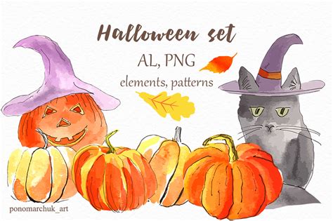 Halloween Watercolor Set Vector