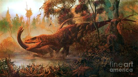 Megalosaurus Attacking A Cetiosaurus Photograph By Mark P Wittonscience Photo Library Pixels