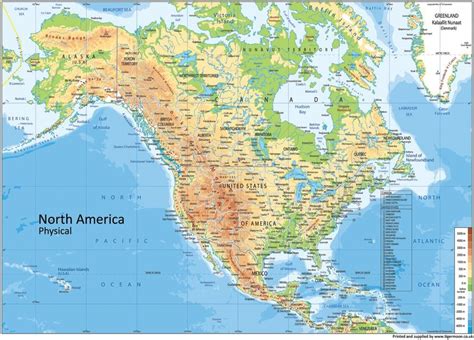 Amazon North America Physical Map Paper Laminated A0 Approx