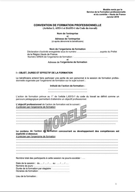 Modèle de convention de formation Qualiopi