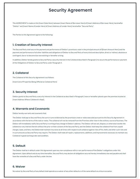 Security Agreement Sample Free Agreement Templates