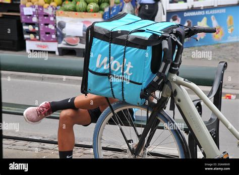 Copenhagen Denmark July Wolt Partner Food Delivery Bike