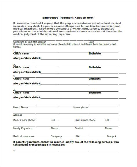 Free Sample Emergency Release Forms In Pdf Ms Word