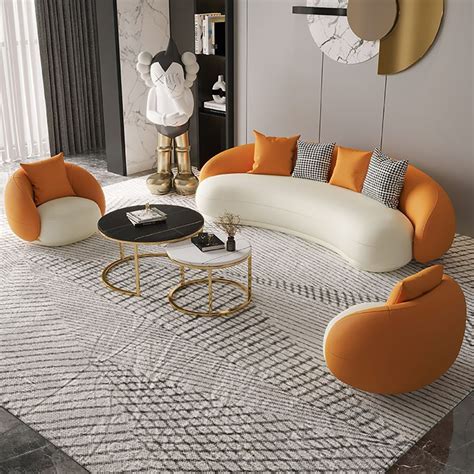 Free Shipping on Modern Leather Upholstered Sofa 3-Seater Sofa 82.7" Orange&White Sofa｜Homary ...