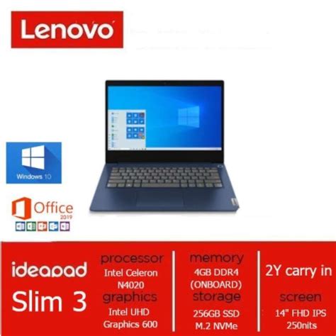 Jual Lenovo Ideapad Slim 3i Celeron N4020 4GB 256GB SSD 14 IPS Win10