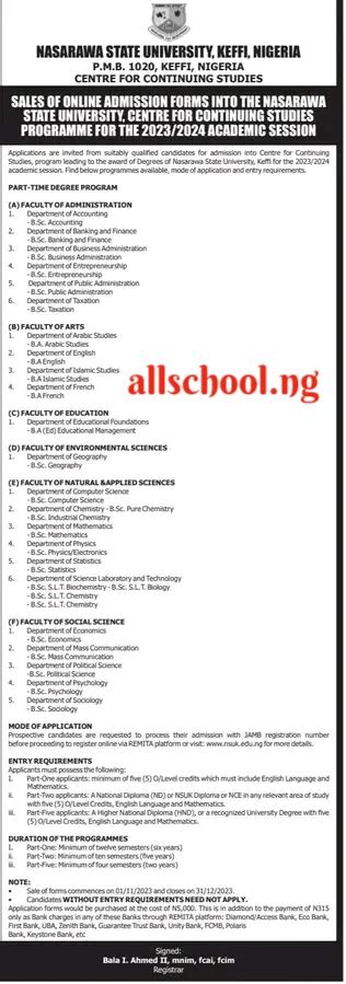 Nsuk Part Time Degree Form 2020 2021 [updated]