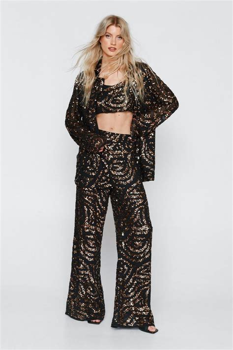 Sequin Wide Leg Pants Boohoo Uk