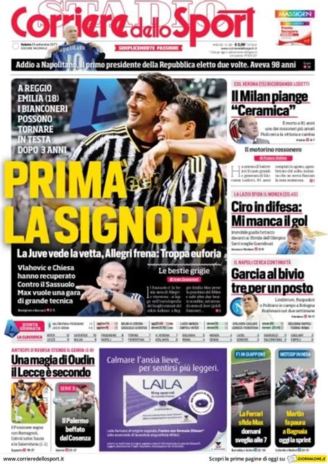 Le Prime Pagine Dei Giornali Sportivi Di Oggi 23 Settembre Calcio