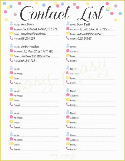 Best Images Of Printable Contact List Template Free Printable Hot Sex