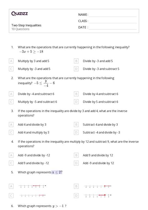 50 Two Step Inequalities Worksheets For 7th Grade On Quizizz Free And Printable