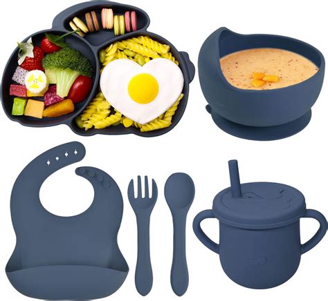 Tivifore Lot De Coffret Repas Bebe Assiette Bol Ventouse Silicone