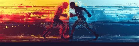 Two Boxers In Boxing Gloves Hitting Each Other Color Paint Splashes