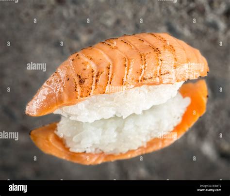 Burned Nigiri Sushi With Salmon Stock Photo Alamy