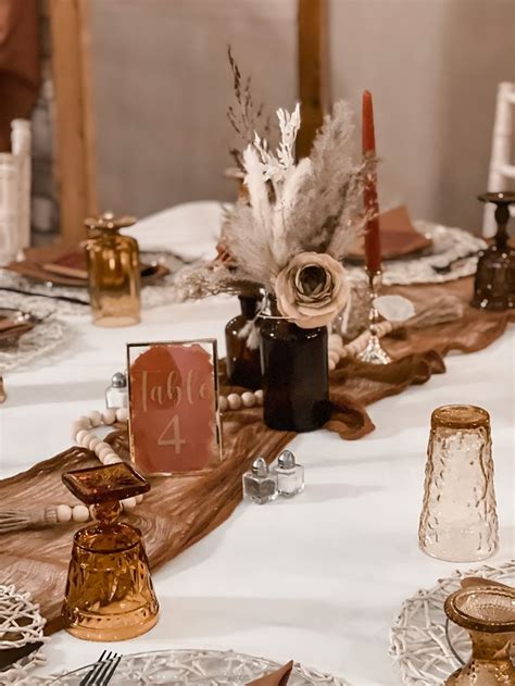 Boho Rust Tan Amber Neutral Wedding Centerpiece In Wedding