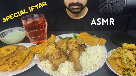 Asmr Eating Special Iftar Fried Rice Chicken Malai Boti Mix Veg And