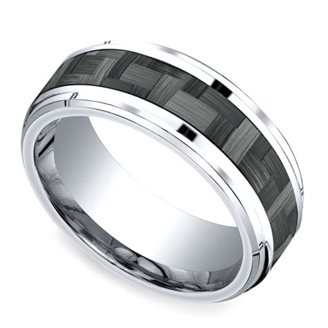 Beveled Carbon Fiber Mens Wedding Ring In Cobalt