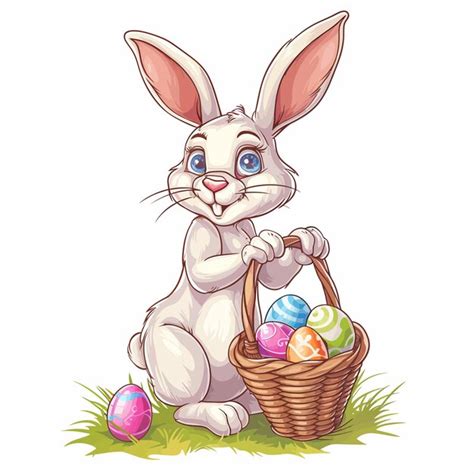 Premium Vector Easter Bunny Holding Egg Hunt Basket Vector