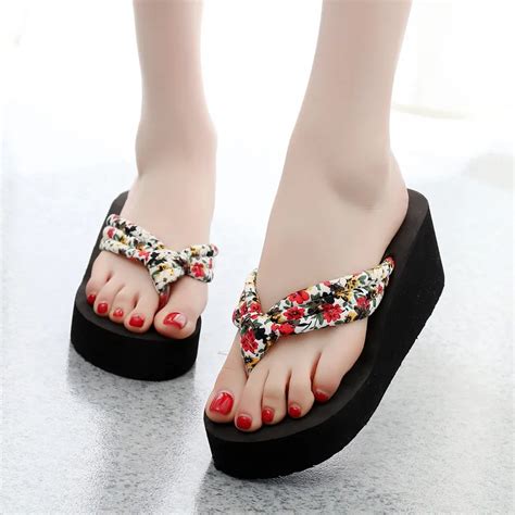 2018 New Summer Women Flip Flops Slippers High Heel Platform Wedge Thick Beach Casual Thong