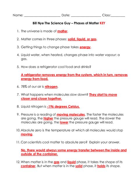 Bill Nye Phases Of Matter Worksheet Fill Online Printable Fillable Blank Pdffiller