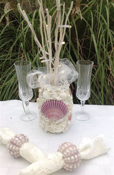 Nautical Home Decor Sea Shell Coastal Centerpiece Shell Flameless