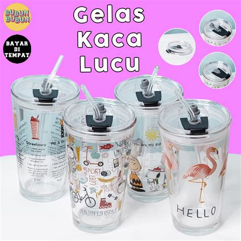 Jual Gelas Mug Kaca Beling Sedotan Karakter Ml Gelas Mug Sedotan