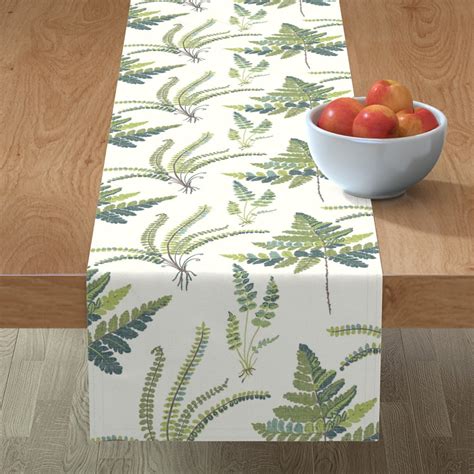 Cotton Sateen Table Runner 72 Fern Botanical Ferns Green Leaves