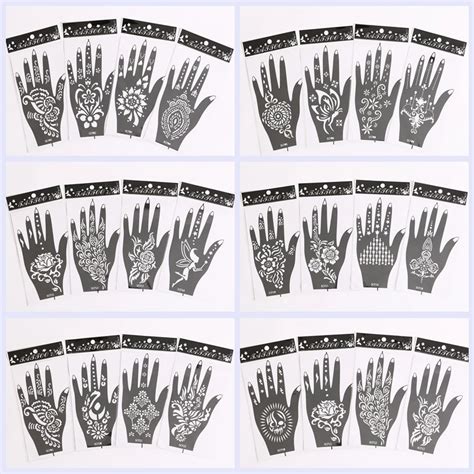 1 Pair 2pcs Henna Hand Tattoo Stencil Flower Glitter Airbrush Mehndi Henna Tattoo Stencils