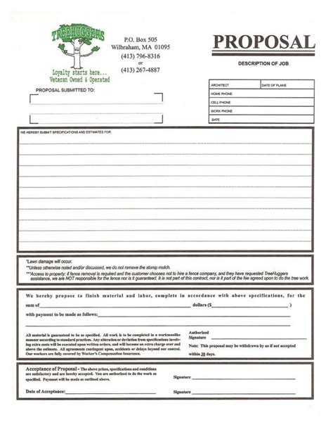 3 Part Proposal Form For A Tree Removal Company Estimate Template