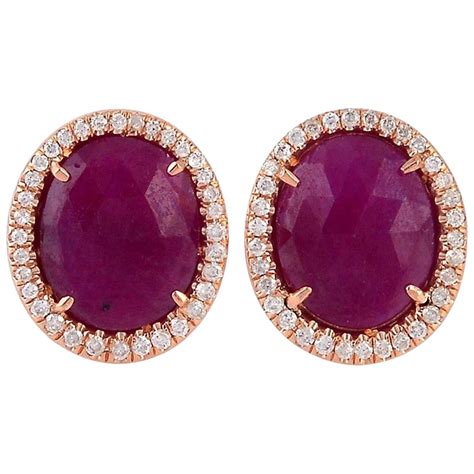 karat gold ruby diamond stud earrings  sale  stdibs