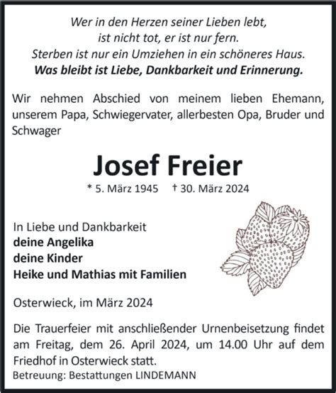 Traueranzeigen Von Josef Freier Abschied Nehmen De