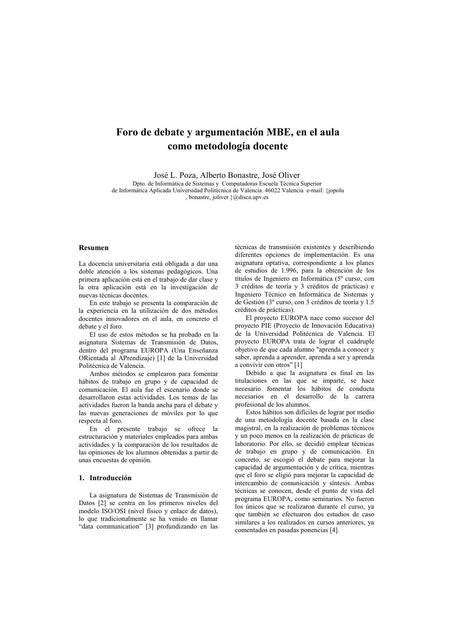 Foro de Debate y Argumentación MBE en el Aula como Metodología Docente