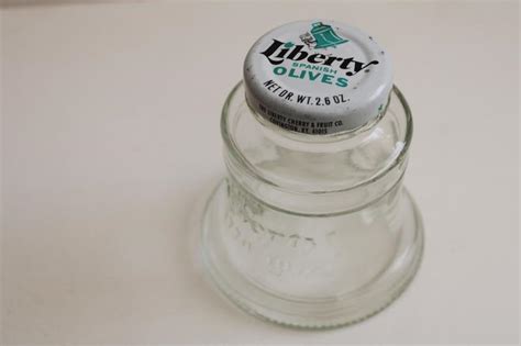 Liberty Olives Bell Shaped Jar Vintage Figural Glass Bottle W Original Metal Lid