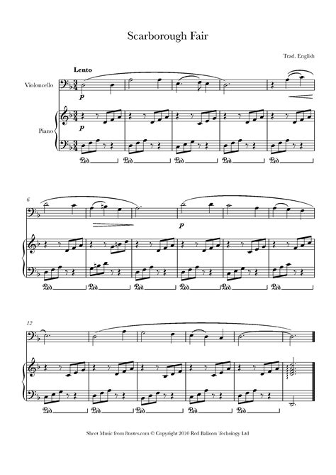 Scarborough Fair Sheet Music For Cello