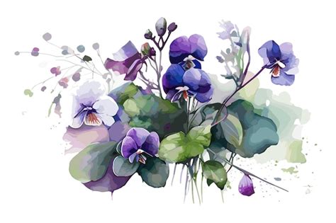 Premium Vector A Watercolor Painting Of Purple Flowers With Green Leaves