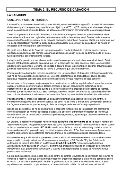 Tema 2 El Recurso De Casación Tema 2 El Recurso De CasaciÓn La