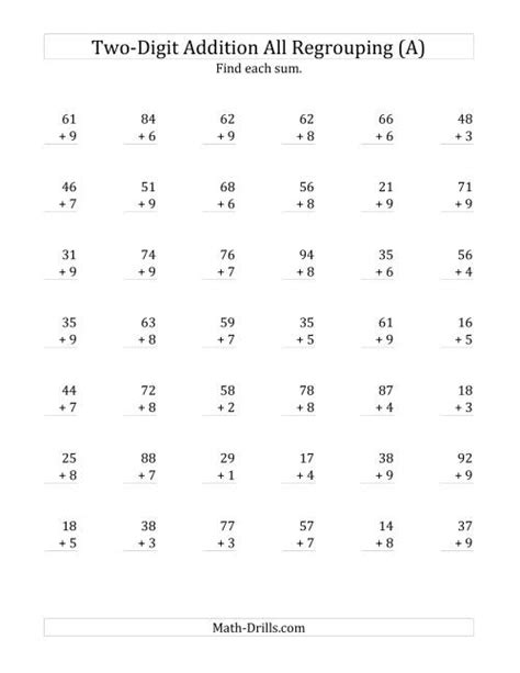 2 Digit Plus 1 Digit Addition With All Regrouping A