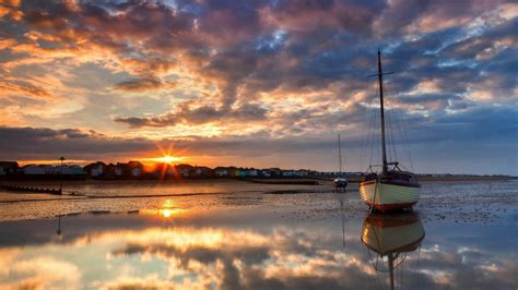 Wallpaper Sunlight Landscape Boat Sunset Sea Lake Water Shore